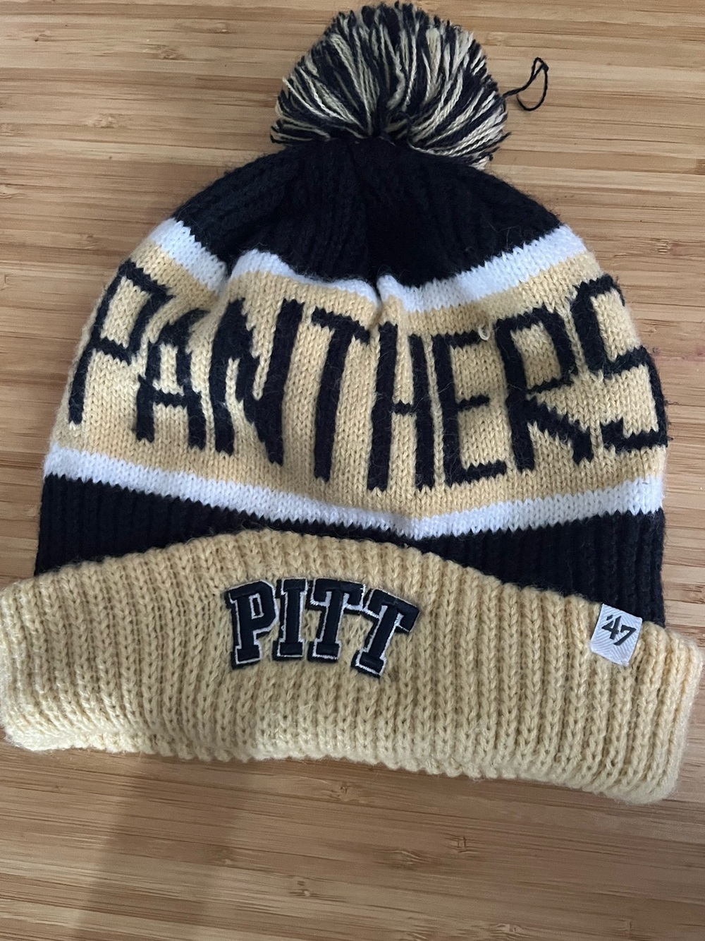 Pitt Panthers Knit Pom Beanie - Black, Gold & White